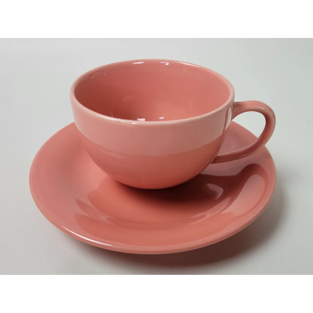 Pottery Barn Colors‎ Salmon Pink Ceramic Cup and Saucer Set 10oz